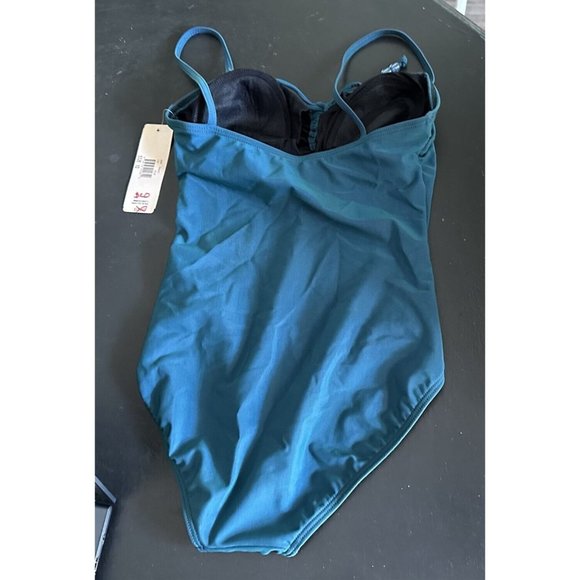 Jones New York Swimsuit One Piece Peacock Blue Ruched Bodice NEW Size 10 - Picture 6 of 7